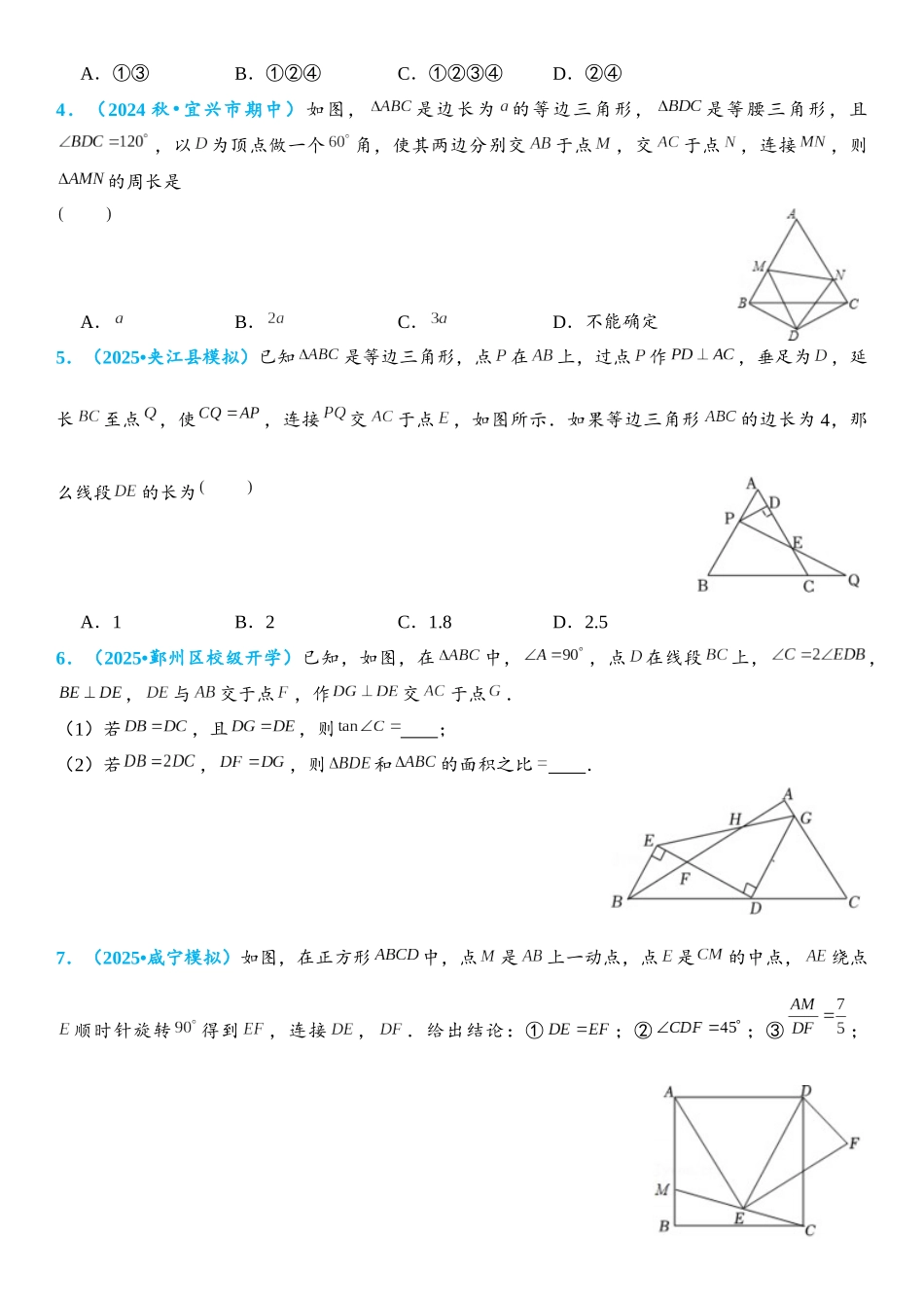 2026年中考数学压轴题专项练习-等腰三角形中的半角模型（学生版+名师详解版）_第2页