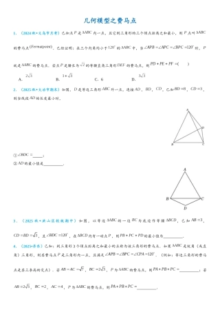 2026年中考数学压轴题专项练习-费马点（学生版+名师详解版）