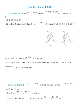 2026年中考数学压轴题专项练习-隐形圆之定弦定角作圆（学生版+名师详解版）