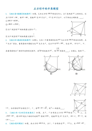 2026年中考数学压轴题专项练习-正方形中的半角模型（学生版+名师详解版）