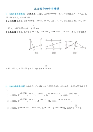 2026年中考数学压轴题专项练习-正方形中的十字模型（学生版+名师详解版）