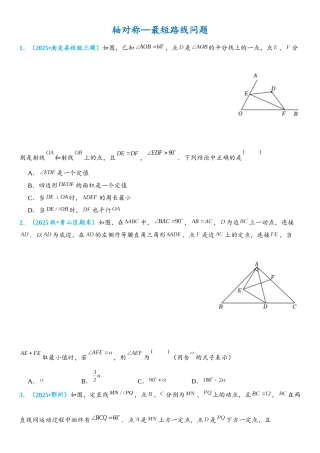 2026年中考数学压轴题专项练习-轴对称—最短路线问题（学生版+名师详解版）