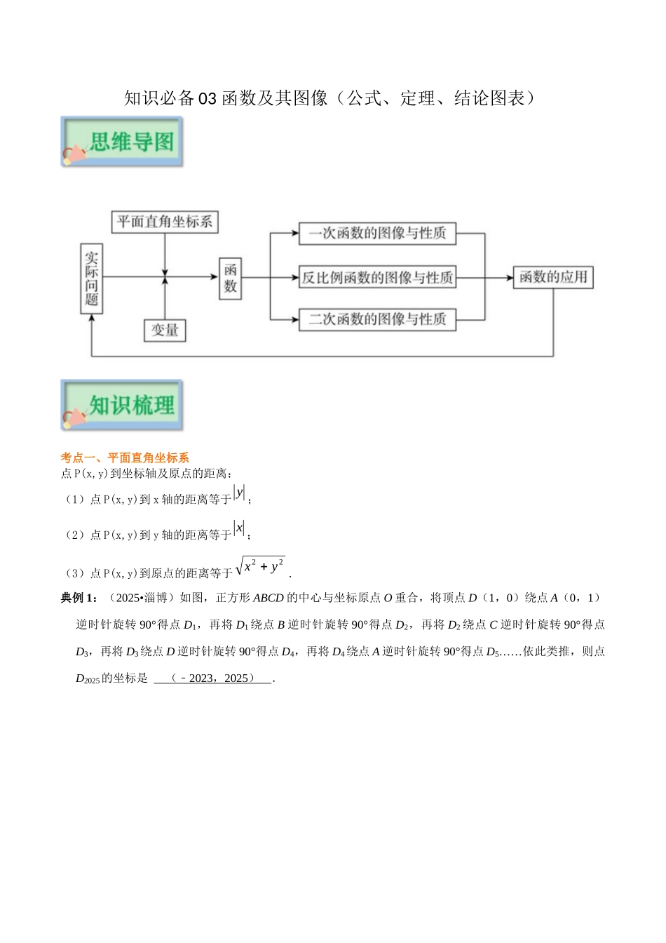 【口袋书】2026年中考数学必背知识手册-知识必备03 函数及其图像（公式、定理、结论图表）_第1页