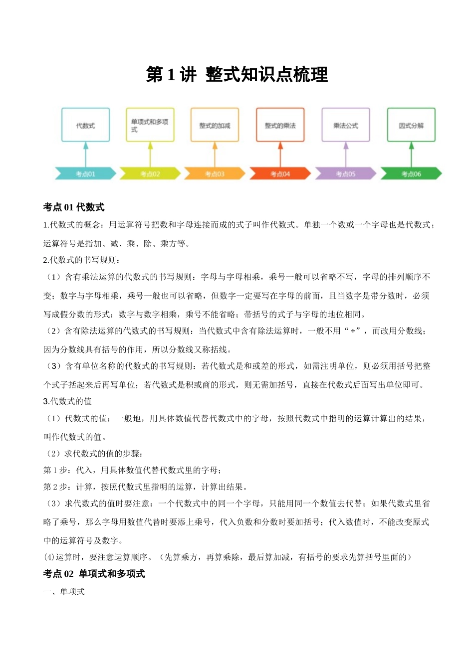 2026年中考数学一轮复习第02讲  整式（知识点梳理）（记诵版）_第1页