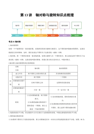 2026年中考数学一轮复习第13讲 轴对称与旋转（知识点梳理）（记诵版）
