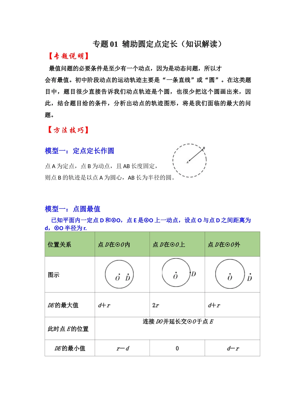 2026中考数学《重难点解读+专项训练》专题01  辅助圆定点定长（学生版+名师详解版）_第1页