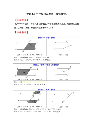 2026中考数学《重难点解读+专项训练》专题03  平行线四大模型（学生版+名师详解版）