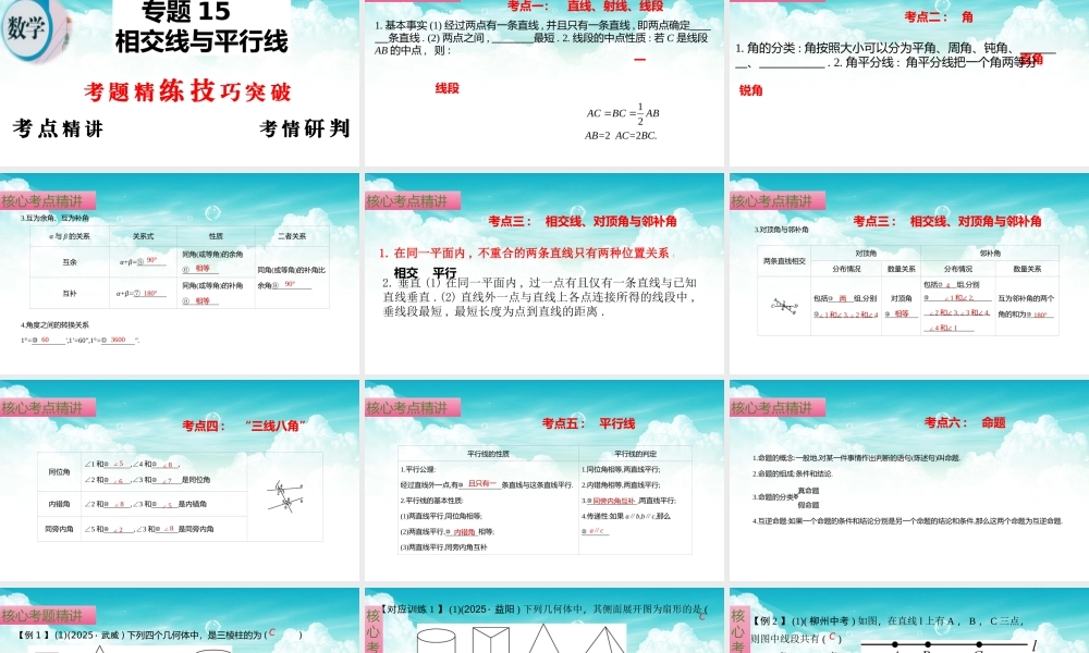 （高效课堂）2026中考数学夺分策略-专题15 相交线与平行线 课件