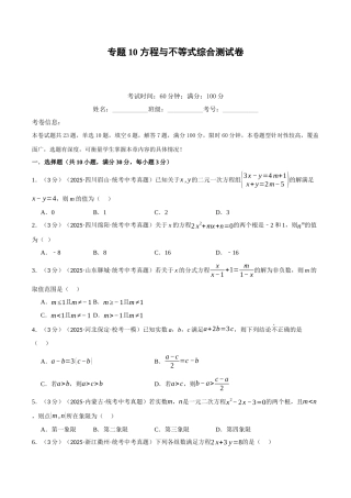 2026年中考数学考点一网尽-专题10方程与不等式综合测试卷（学生版+名师详解版）