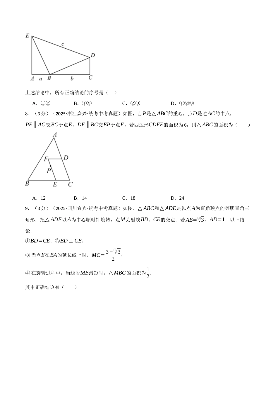 2026年中考数学考点一网尽-专题25三角形综合测试卷（学生版+名师详解版）_第3页