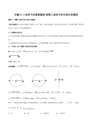 26年中考数学几何模型解读与训练专题11三角形中的重要模型-特殊三角形中的分类讨论模型（学生版+名师详解版）