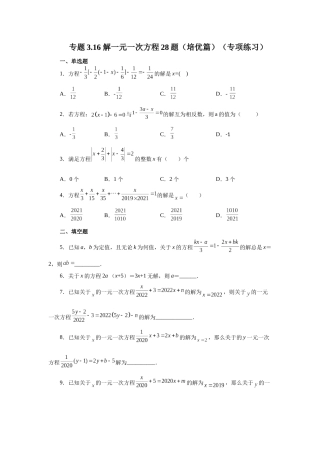 25秋人教七年级数学上册专项讲练3.16 解一元一次方程28题（培优篇）（专项练习）【附详解】