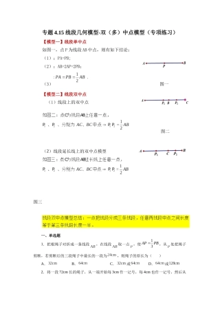 25秋人教七年级数学上册专项讲练4.15 线段几何模型-双（多）中点模型（专项练习）【附详解】