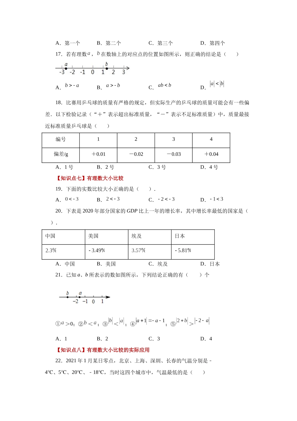 25秋人教七年级数学上册专项讲练1.14 绝对值（基础篇）（专项练习）【附详解】_第3页