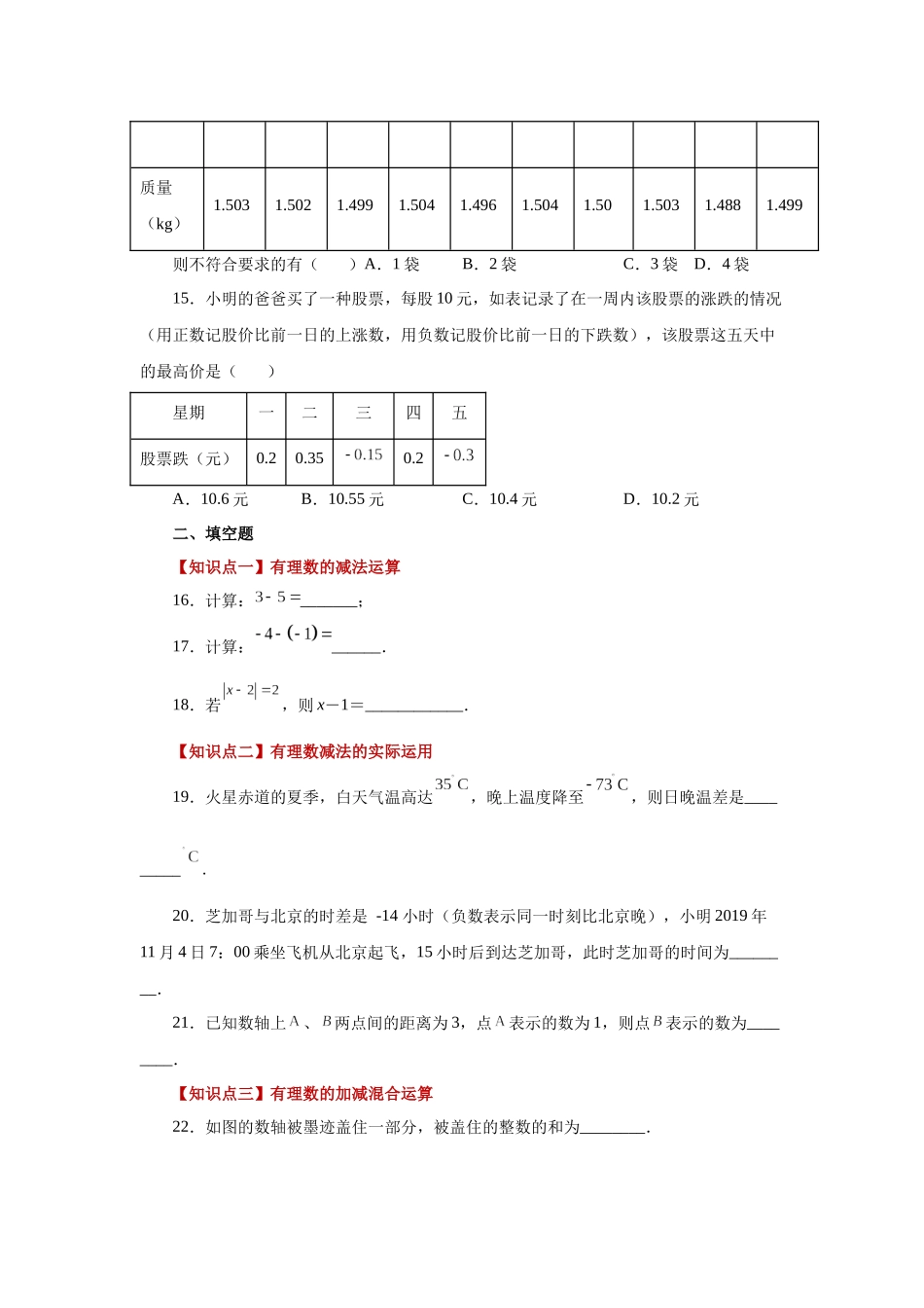 25秋人教七年级数学上册专项讲练1.20 有理数的减法（基础篇）（专项练习）【附详解】_第3页
