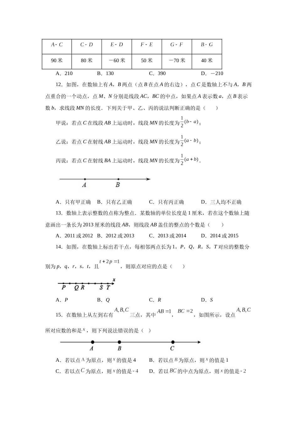 25秋人教七年级数学上册专项讲练1.34 数轴上两点之间距离（巩固篇）（专项练习）【附详解】_第3页