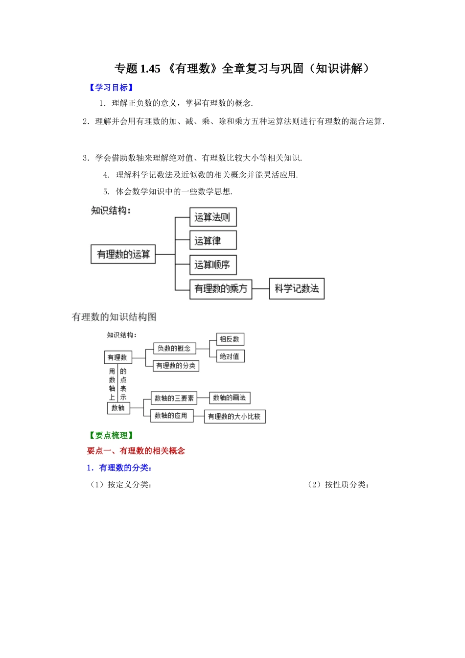25秋人教七年级数学上册专项讲练1.45 《有理数》全章复习与巩固（知识讲解）【附详解】_第1页