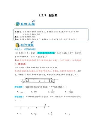 2024-2025学年七年级数学上册同步讲与练123相反数（学生版+教师详解版）