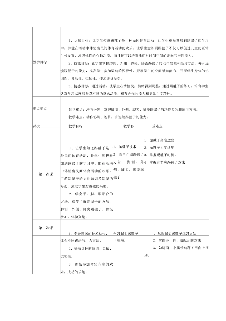 踢毽子单元教学计划_第3页