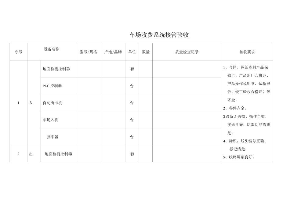车场收费系统接管验收_第1页