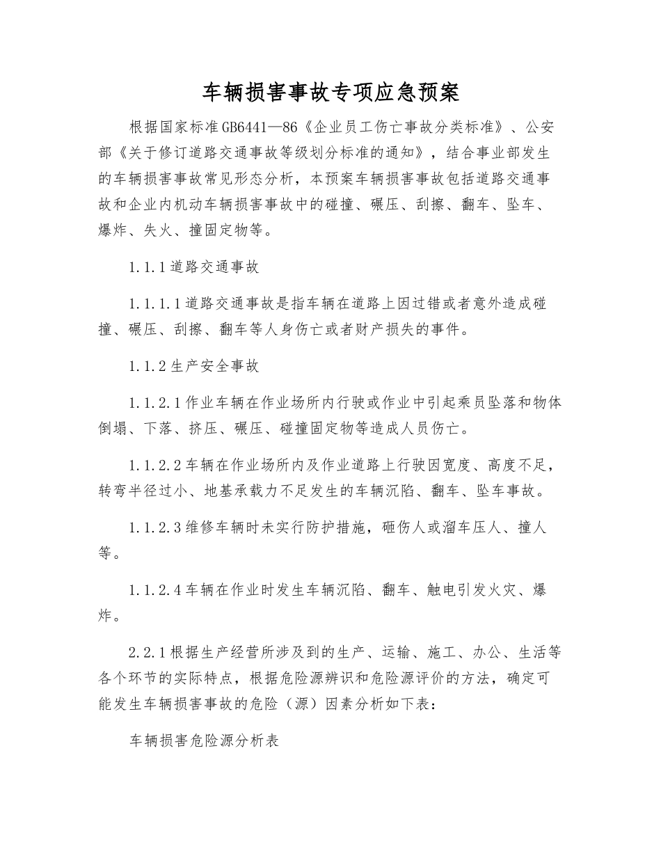 车辆伤害事故专项应急预案_第1页