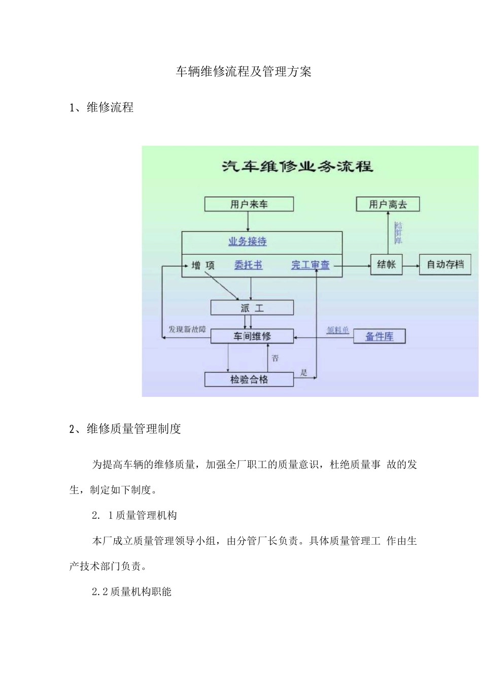 车辆维修流程及管理方案_第1页