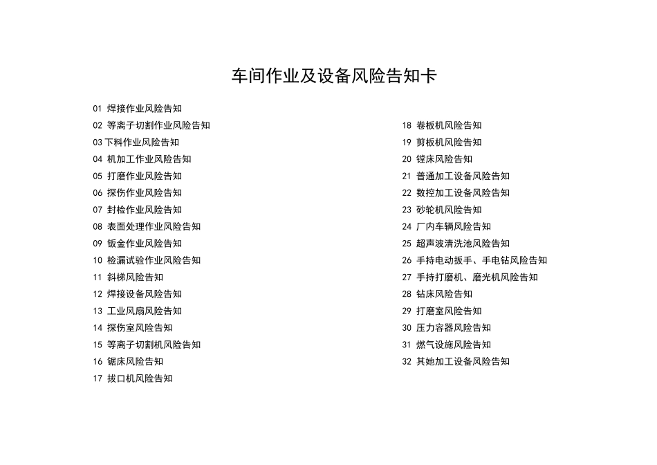 车间作业及设备风险告知卡_第1页
