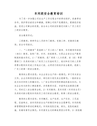 车间级安全教育培训