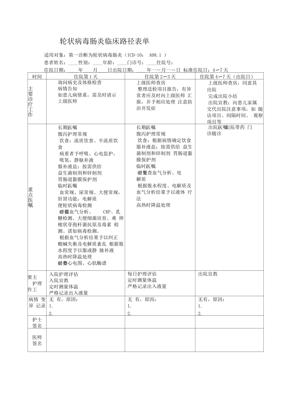 轮状病毒肠炎临床路径表单_第1页
