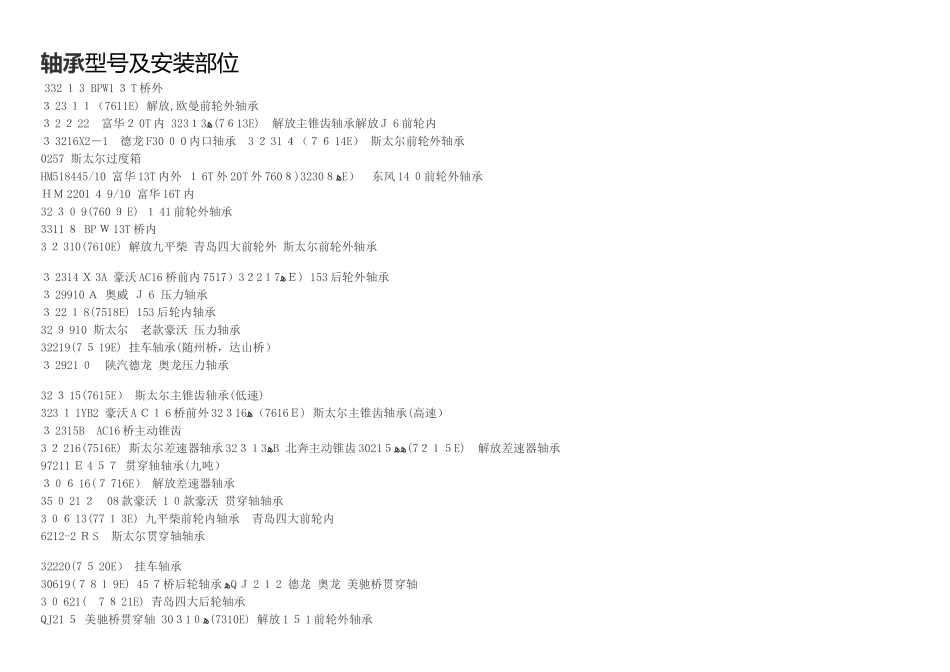 轴承型号及安装部位_第1页