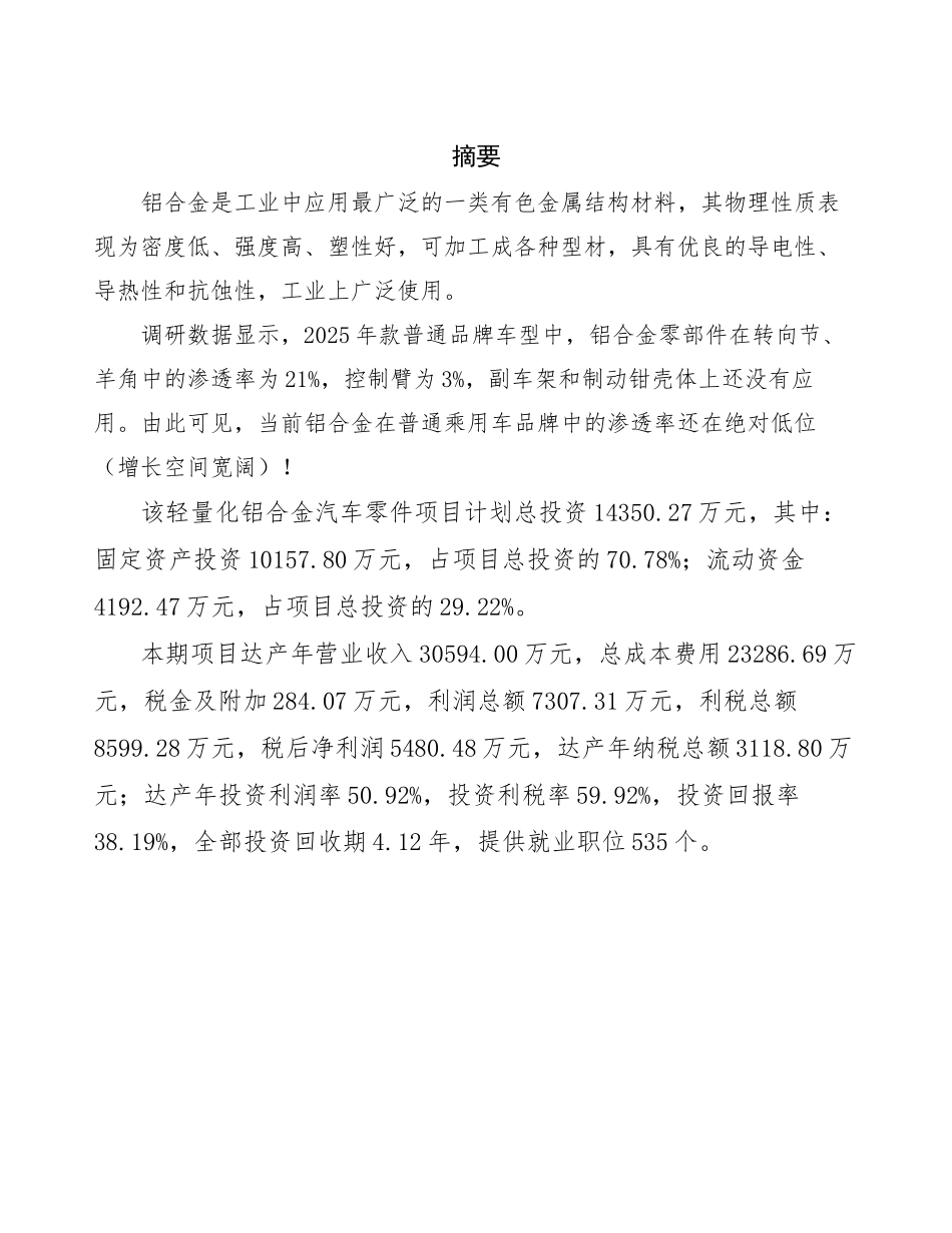 轻量化铝合金汽车零件生产制造项目投资计划书_第2页