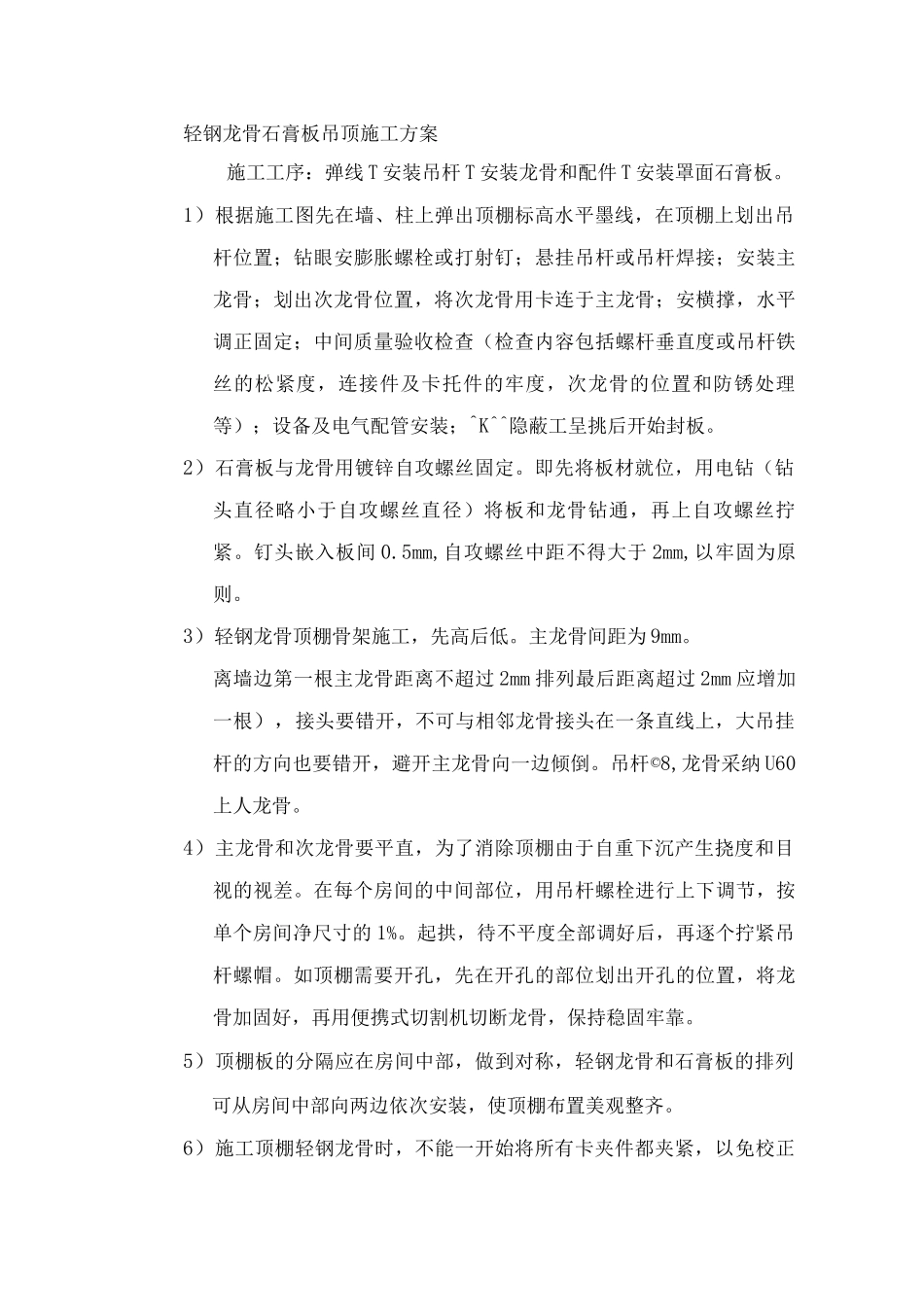 轻钢龙骨石膏板吊顶施工方案_第1页