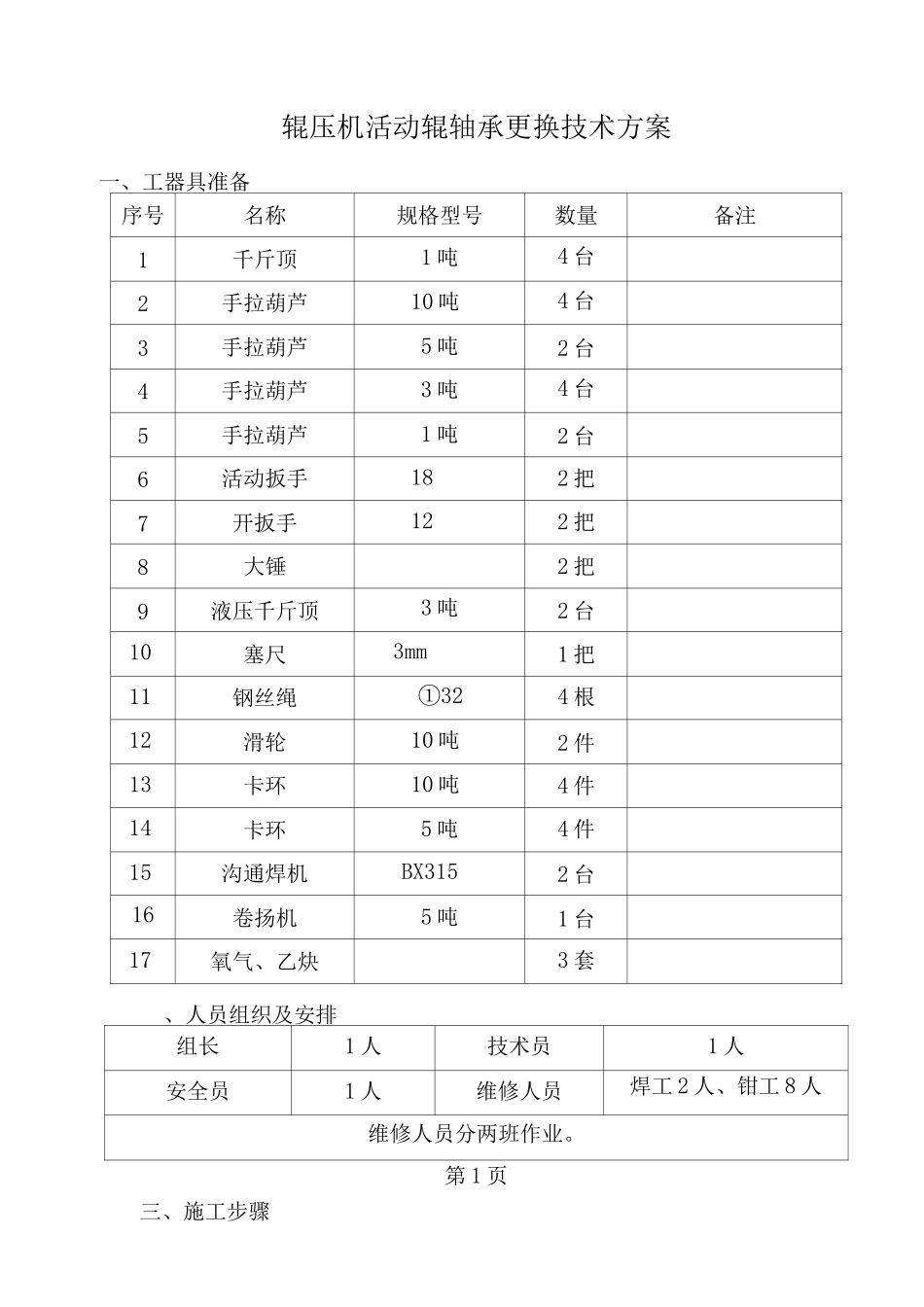 辊压机辊子更换技术方案_第1页