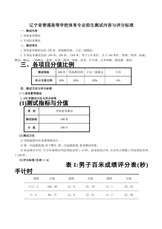 辽宁省2025普通高等学校体育专业招生测试内容和评分标准