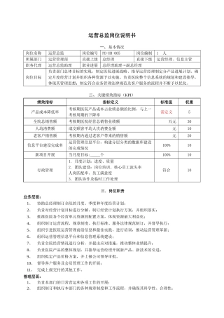 运营总监岗位说明