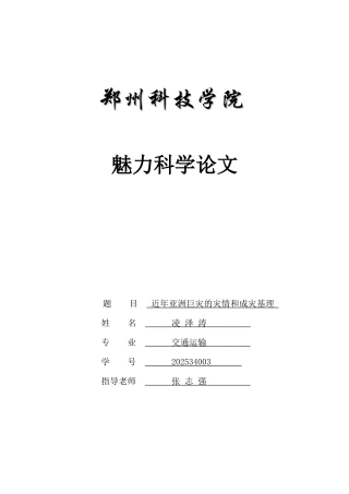 近年亚洲巨灾的灾情和成灾基理