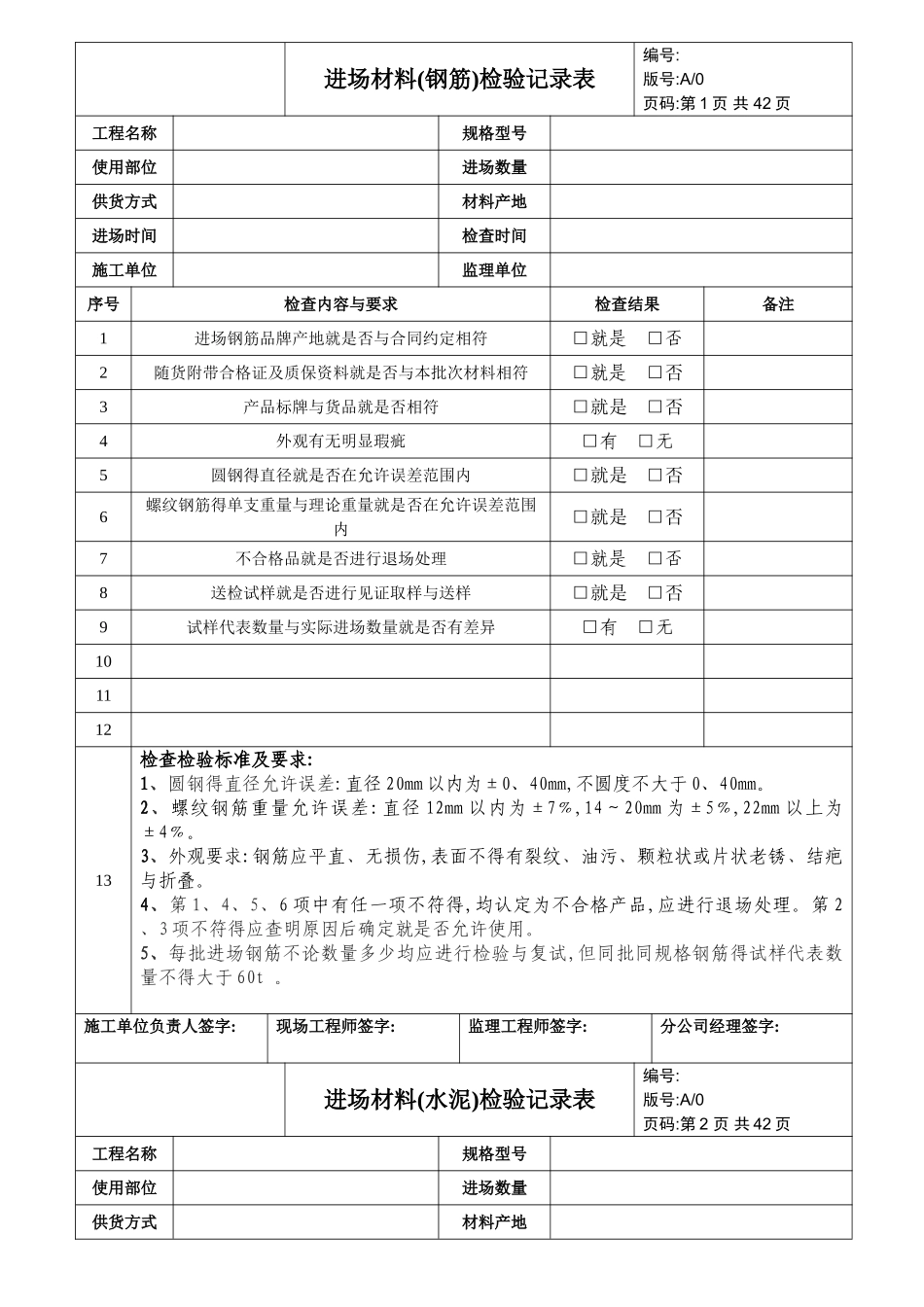 进场材料检验记录表_第1页