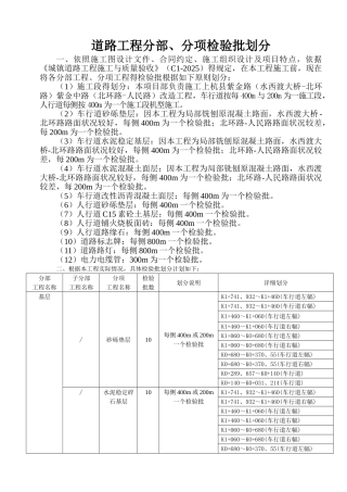 道路工程检验批划分