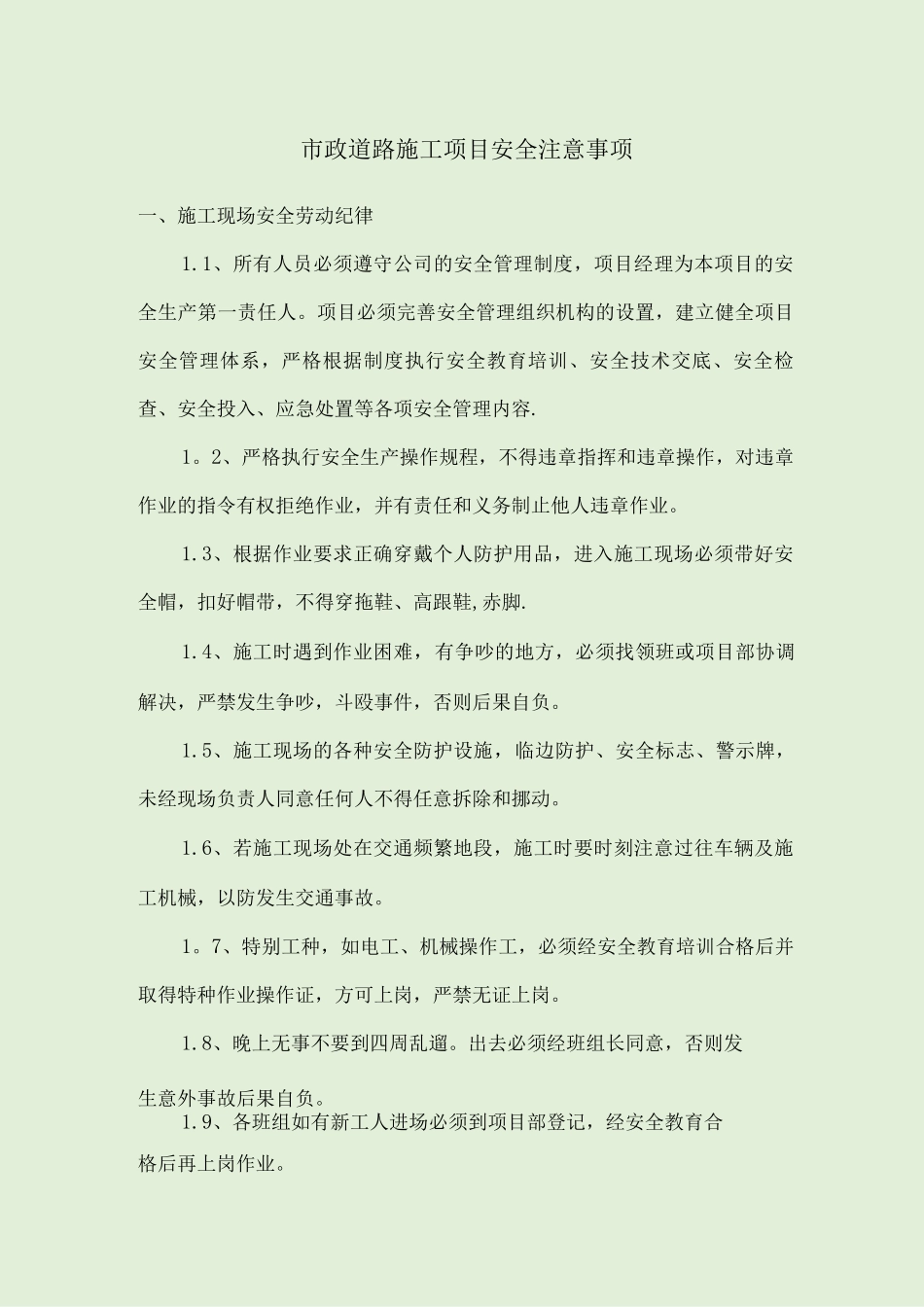 道路施工项目安全注意事项_第1页