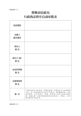 邯郸市民政局行政执法程序启动审批表