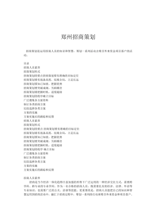 郑州项目招商策划