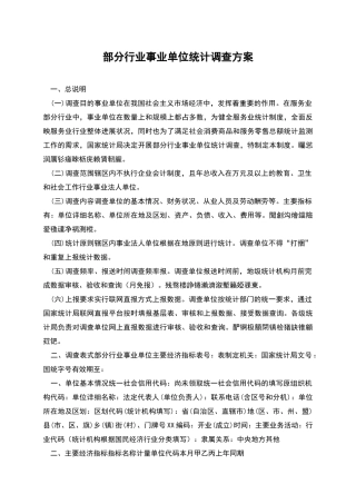 部分行业事业单位统计调查方案