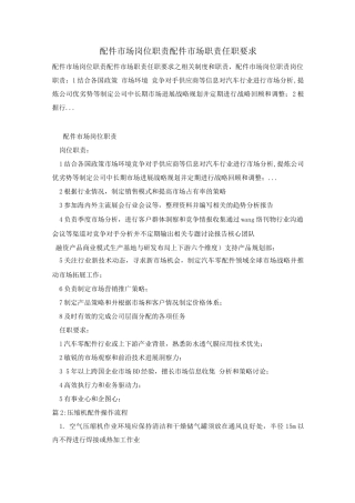 配件市场岗位职责配件市场职责任职要求