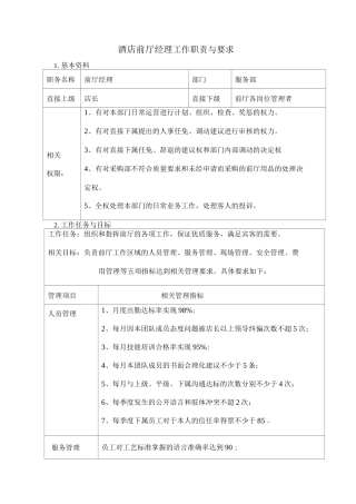 酒店前厅经理工作职责与要求