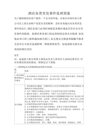 酒店各类事件应急处理方案说明