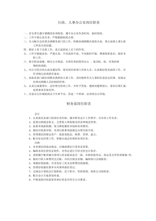 酒店各个岗位职责