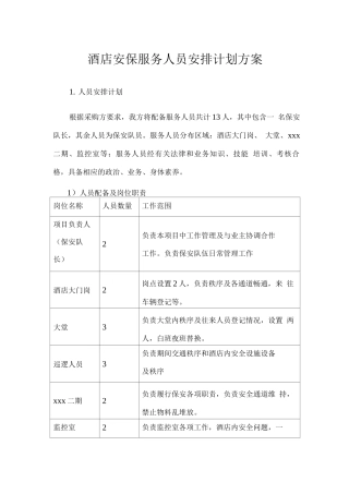 酒店安保服务人员安排计划方案