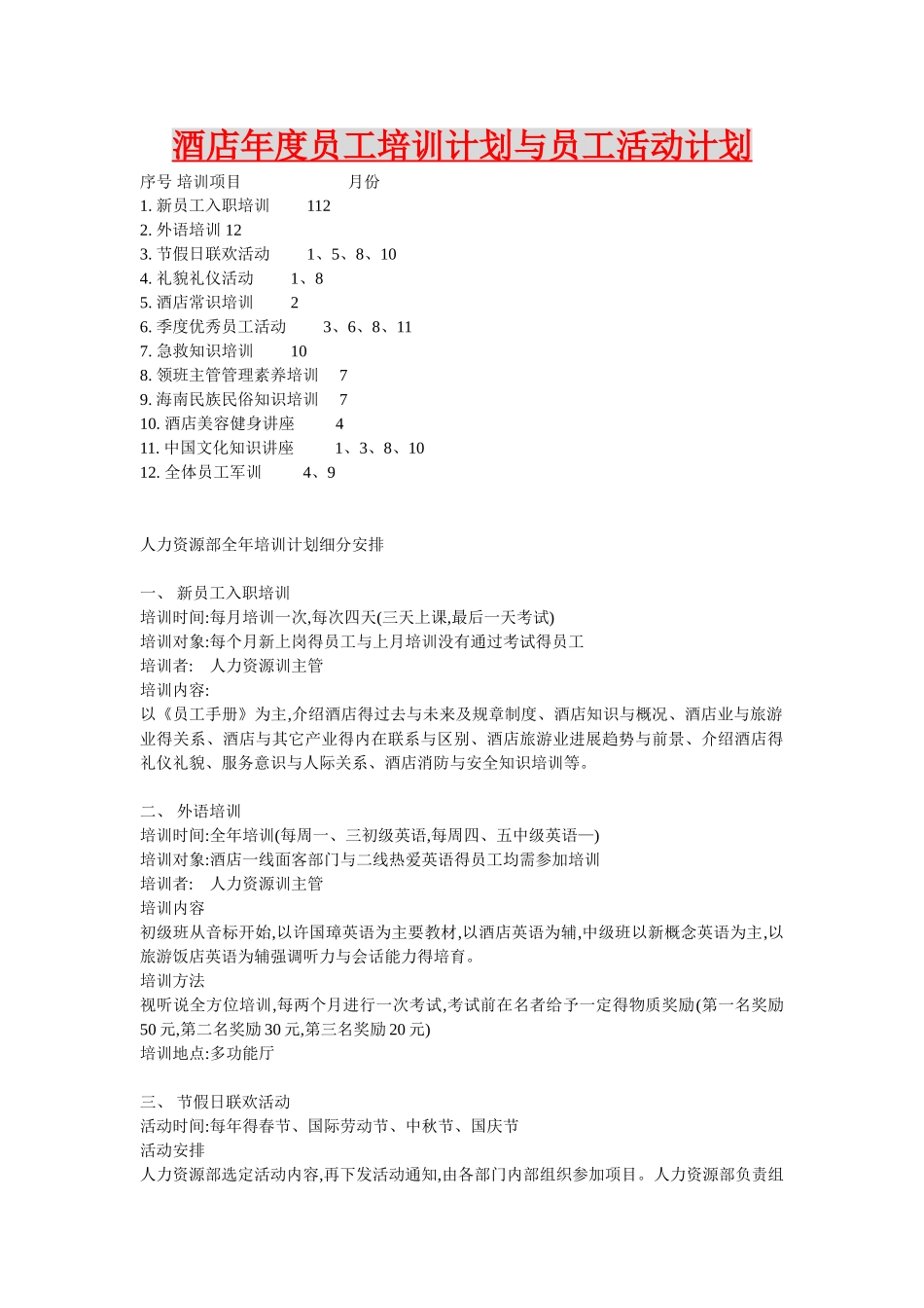 酒店年度培训计划_第1页