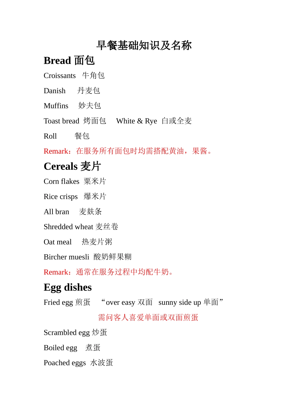 酒店早餐基础知识及名称_第1页
