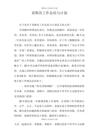 采购员工作总结与计划